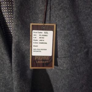 Pierre Laurant Gray Solid Mens 52 Long Charcoal Wool Coat Pl193002 Style J46102